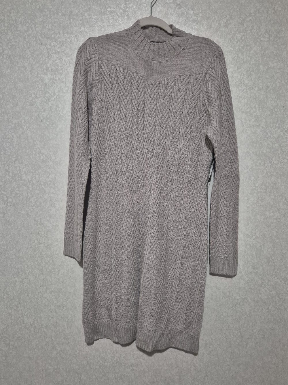 NWT Kuhl Gia Chevron Knit Mock Neck Wool Blend Sweater Dress - Taupe-Size-M